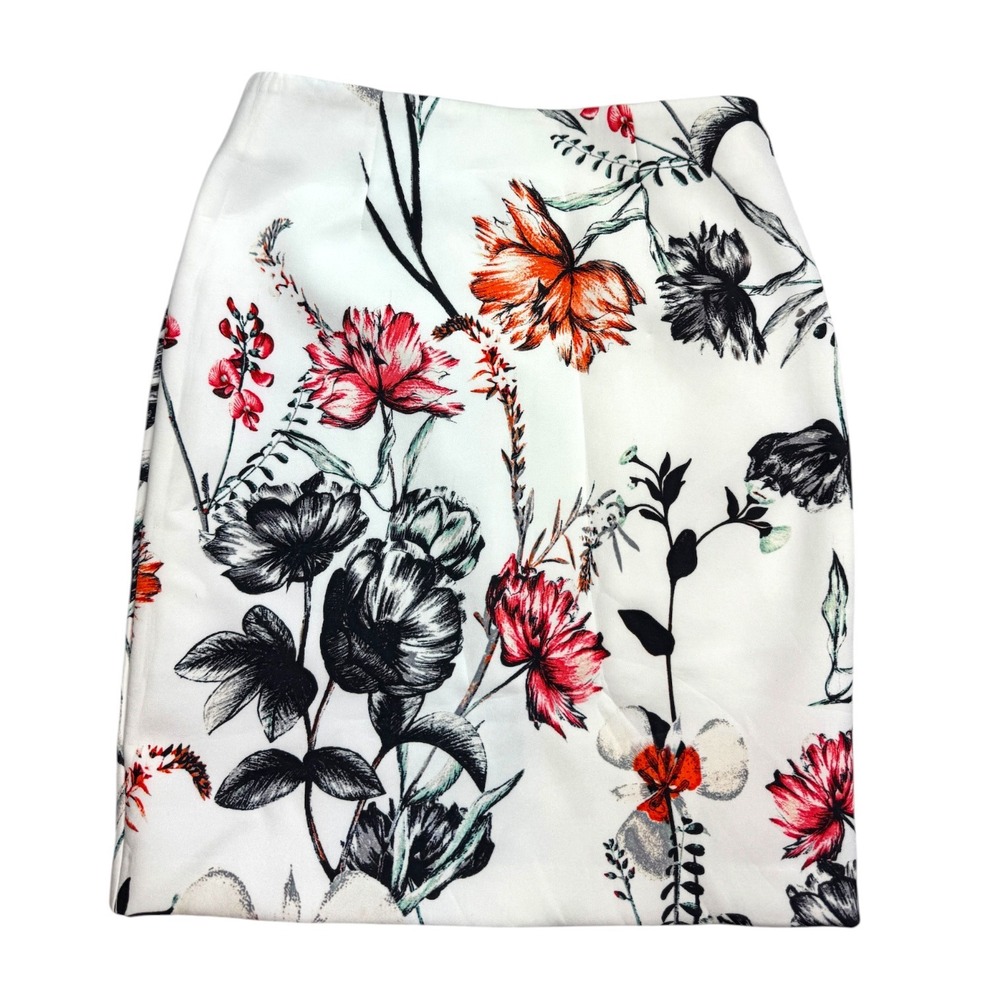 State of Being Floral Pencil Skirt Womens Size Medium White Red Botanical Print